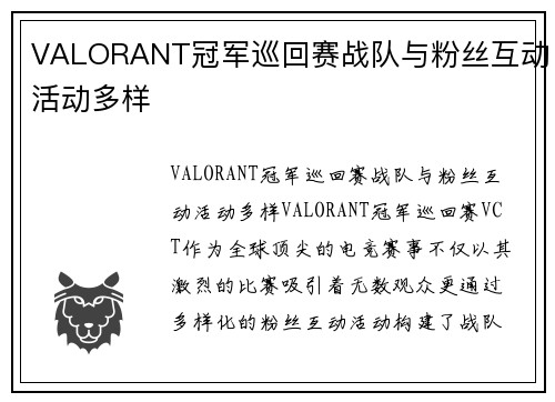 VALORANT冠军巡回赛战队与粉丝互动活动多样