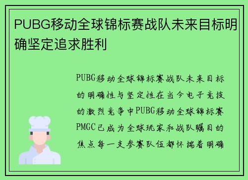 PUBG移动全球锦标赛战队未来目标明确坚定追求胜利