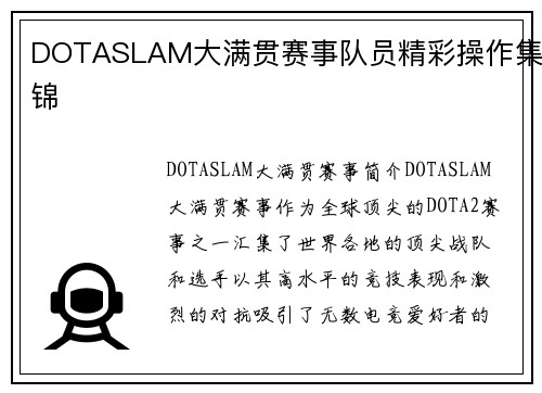DOTASLAM大满贯赛事队员精彩操作集锦