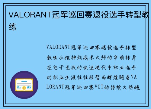 VALORANT冠军巡回赛退役选手转型教练