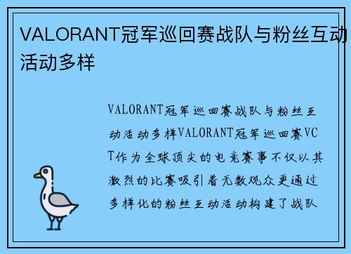 VALORANT冠军巡回赛战队与粉丝互动活动多样