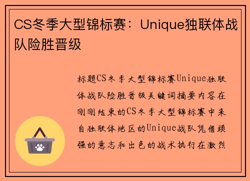 CS冬季大型锦标赛：Unique独联体战队险胜晋级
