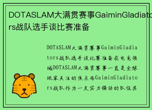 DOTASLAM大满贯赛事GaiminGladiators战队选手谈比赛准备