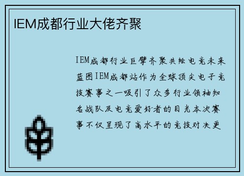 IEM成都行业大佬齐聚